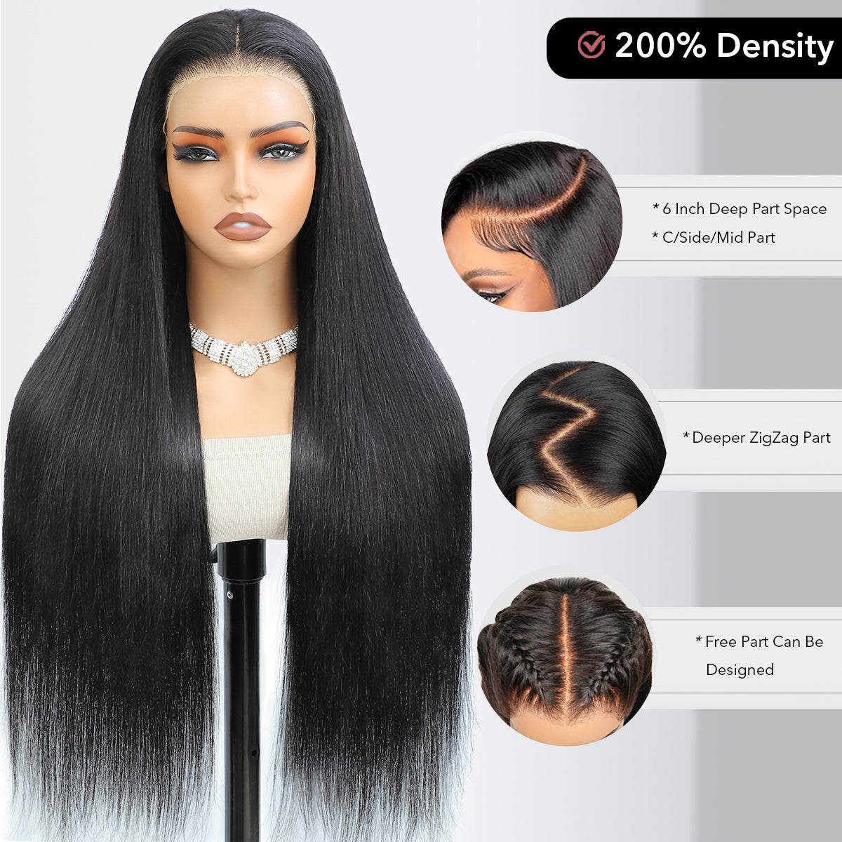 Tunfine 6*9 Lace Glueless Straight Wig Natural Color