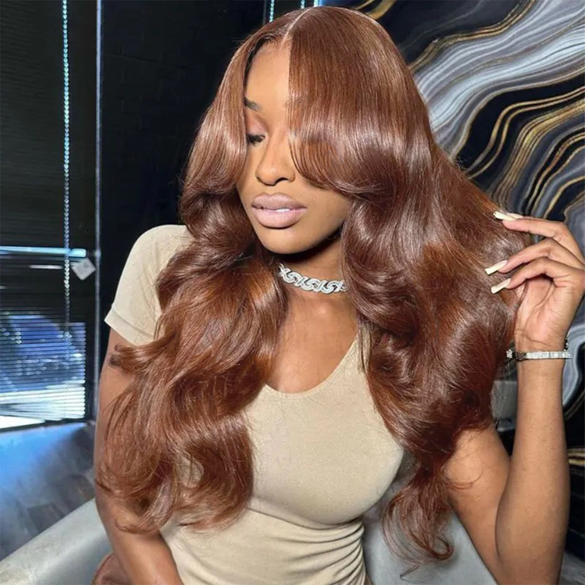 Curtain Bangs Face Framing / 6*9 Lace Wear & Go Glueless / #4 Chocolate Brown / Natural Color Body Wave Wig