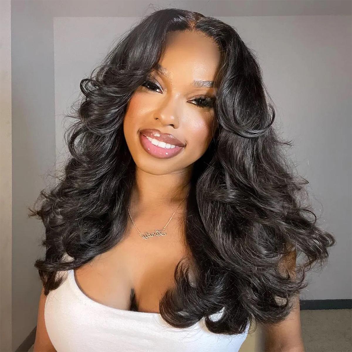 Curtain Bangs Face Framing / 6*9 Lace Wear & Go Glueless / #4 Chocolate Brown / Natural Color Body Wave Wig