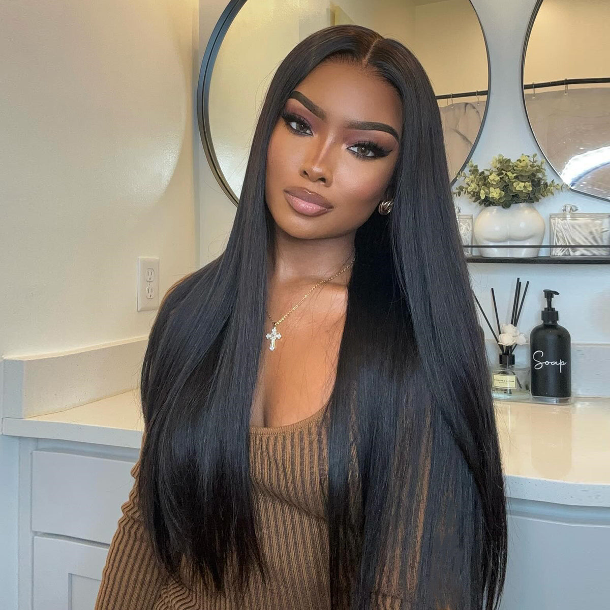 Tunfine 6*9 Lace Glueless Straight Wig Natural Color