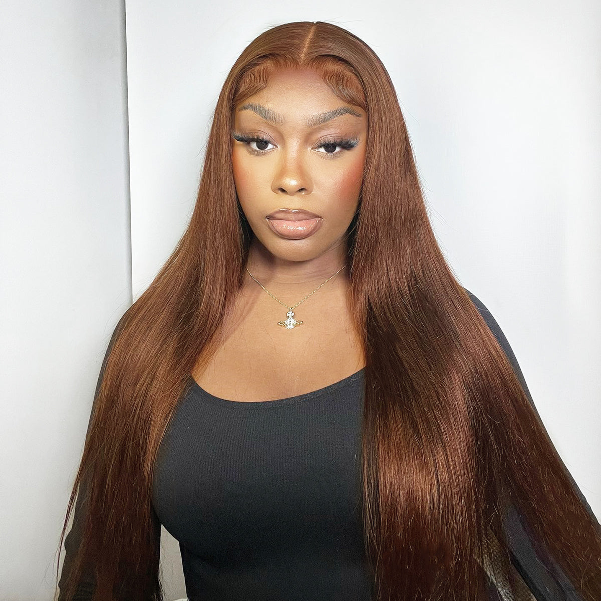 Tunfine Chocolate Brown Straight Human Hair Wigs For Women #4 Ready To Wear Glueless Wig Pre Plucked Hairline Bleached Knots 6x9 Lace 200% Density