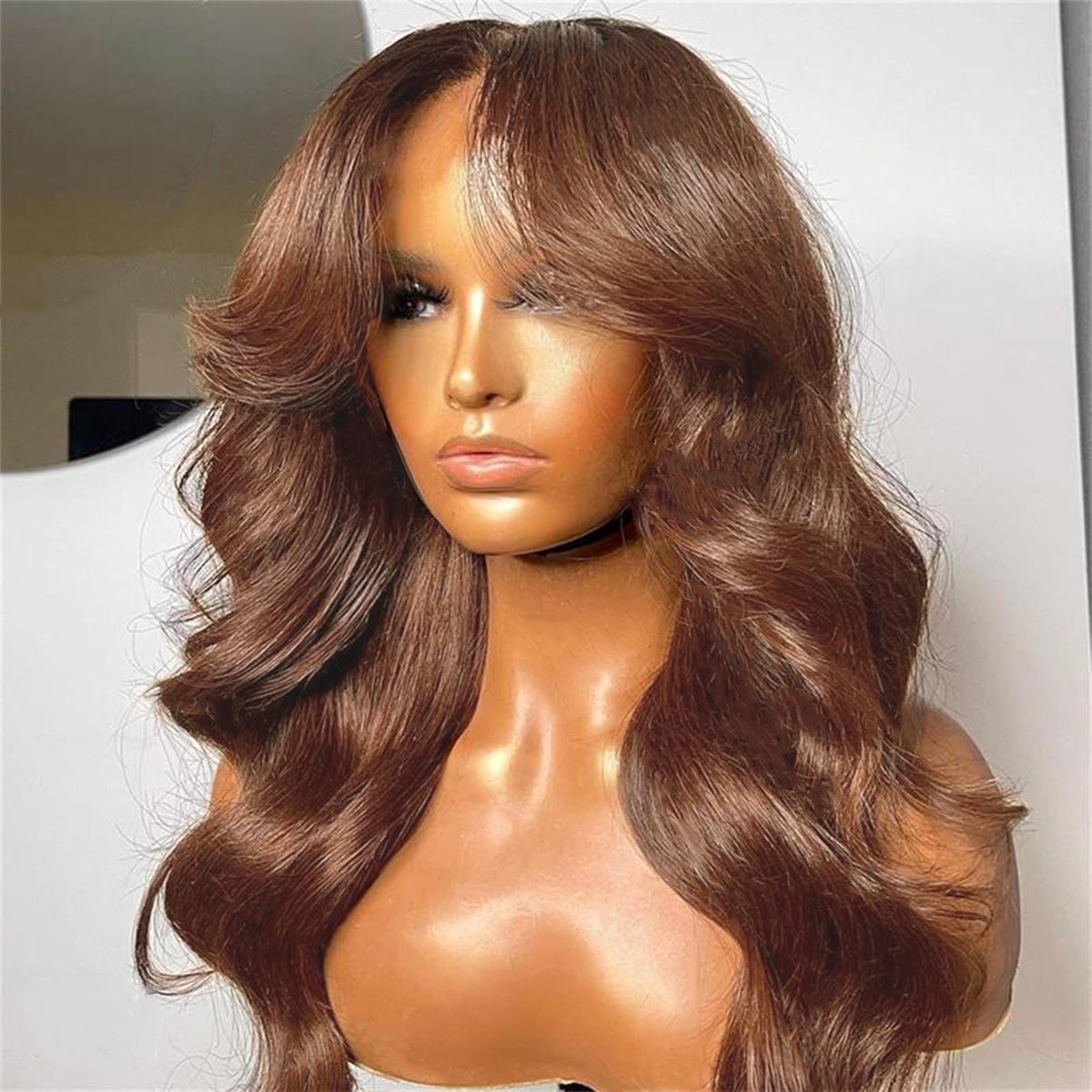 Curtain Bangs Face Framing / 6*9 Lace Wear & Go Glueless / #4 Chocolate Brown / Natural Color Body Wave Wig
