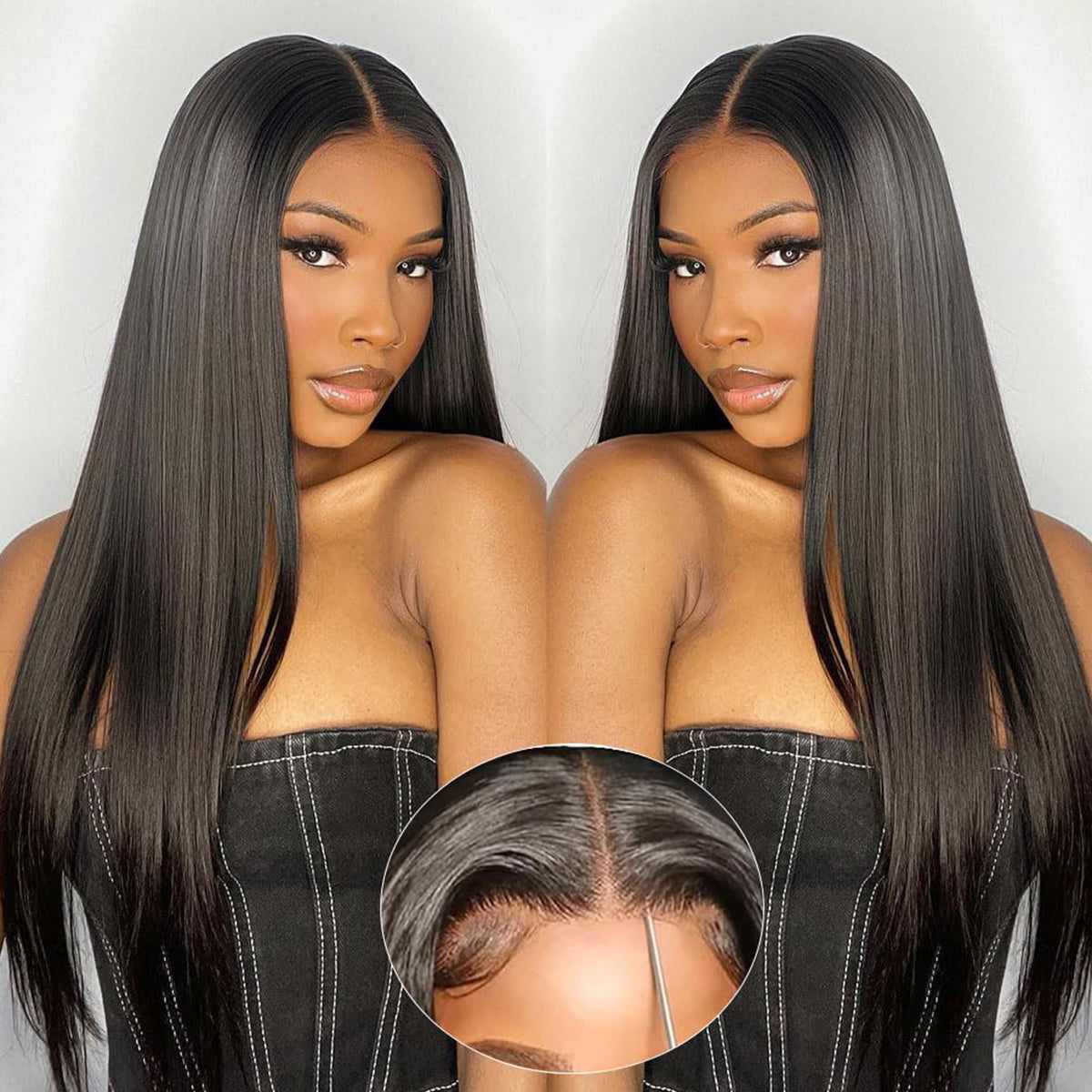 Tunfine 6*9 Lace Glueless Straight Wig Natural Color