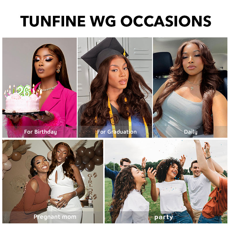 Tunfine Chocolate Brown Straight Human Hair Wigs For Women #4 Ready To Wear Glueless Wig Pre Plucked Hairline Bleached Knots 6x9 Lace 200% Density