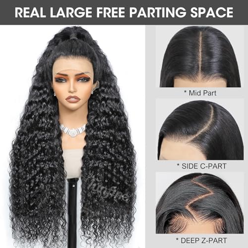 26 Inch 250 Density 13x6.5 Hd Full Lace Front Wigs Human Hair Glueless Wear and Go,15A Deep Wave Lace Front Wigs Human Hair Pre Plucked Upgraded 3D Dome Cap Ready to Wear Bleached Knots Frontal Wig