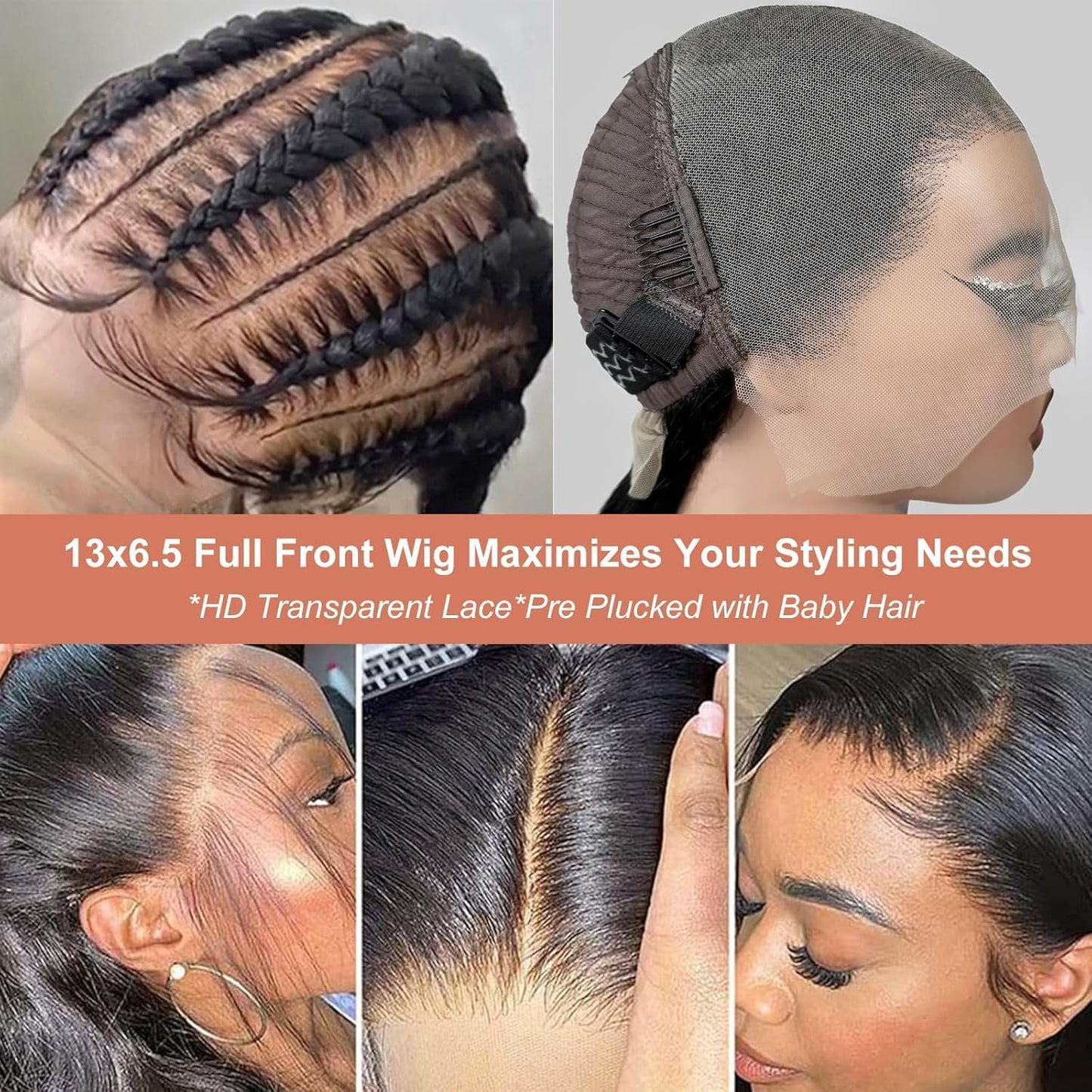 26 Inch 250 Density 13x6.5 Hd Full Lace Front Wigs Human Hair Glueless Wear and Go,15A Deep Wave Lace Front Wigs Human Hair Pre Plucked Upgraded 3D Dome Cap Ready to Wear Bleached Knots Frontal Wig